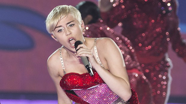 US singer Miley Cyrus performs in concert on her Bangerz tour, at Forum Arena, Copenhagen, Denmark, Wednesday June 4, 2014. 