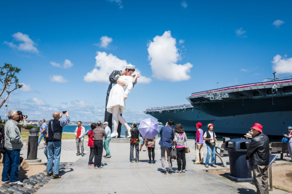 The Unconditional Surrender statue (aka the kissing statue) on the waterfront in San Diego.