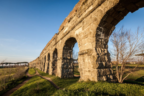 Ancient aqueducts along the scenic Appian Way trail.