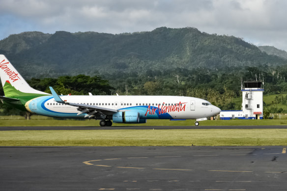 An Air Vanuatu plane on the tarmac in Port Vila in 2018.