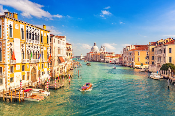 The Grand Canal and the Basilica Santa Maria della Salute, Venice.