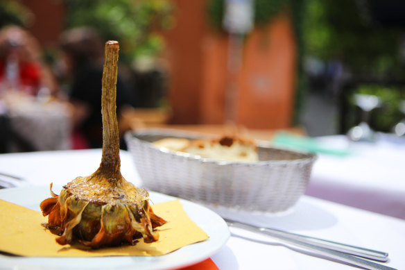 The local globe artichokes hit the height of their season in April, and are a must-try.