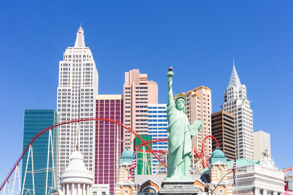 The Big Apple Coaster loops around New York-New York hotel.