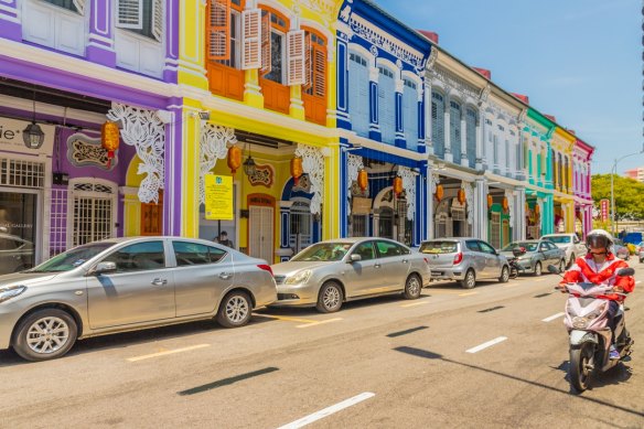 George Town’s colourful Chinese shophouses.