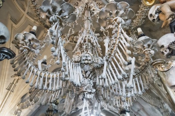 The Kostnice Church in Kutna Hora is decorated with human bones.