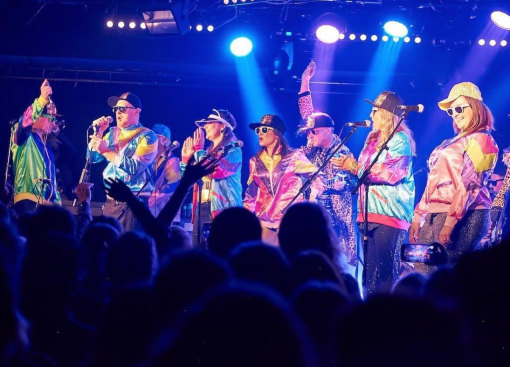 Time of their lives: Phil Isard, second from left, in cap and sunglasses performs with Middle Sparks at a Southside schools competition at Prince Bandroom in May.