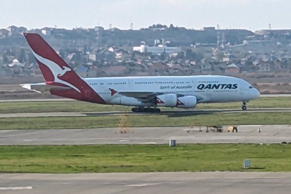 QF1 on the tarmac at Baku airport in Azerbaijan after making an emergency landing.