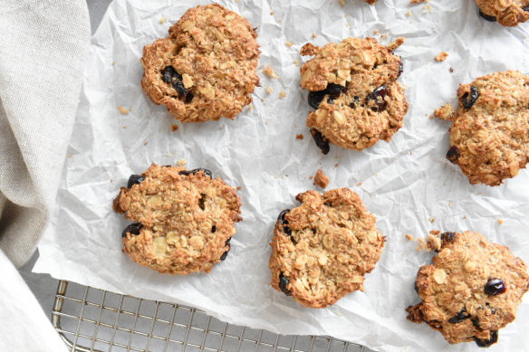 Oat, dried cranberry and walnut cookies. 