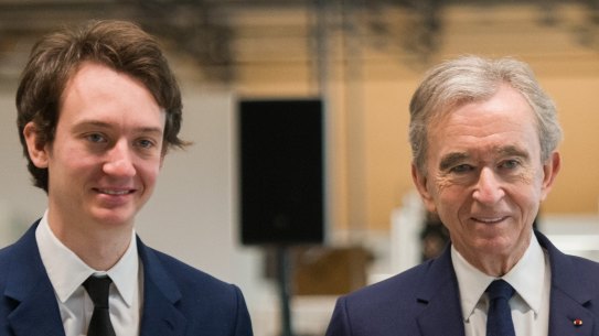 Bernard Arnault, billionaire and chairman of LVMH Moet Hennessy Louis Vuitton SE, right, and one of his five children, Frederic Arnault.