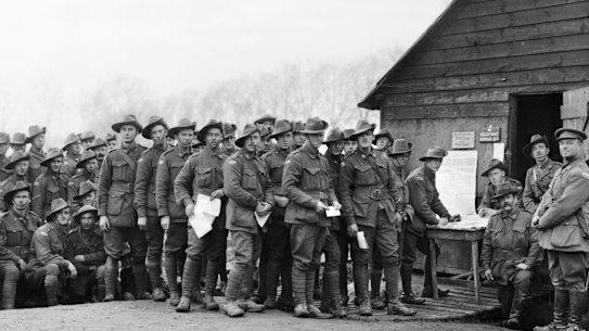 The soldiers' vote: men of the 44th Battalion cast their ballots; conscription referendum, Belgium, December 8, 1917?