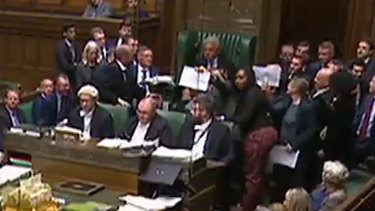 A scuffle erupted next to the Speaker's chair in UK Parliament as it was suspended. 