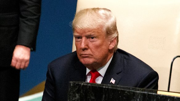 US President Donald Trump gives his trademark glare after delivering a speech to the United Nations General Assembly on Tuesday.