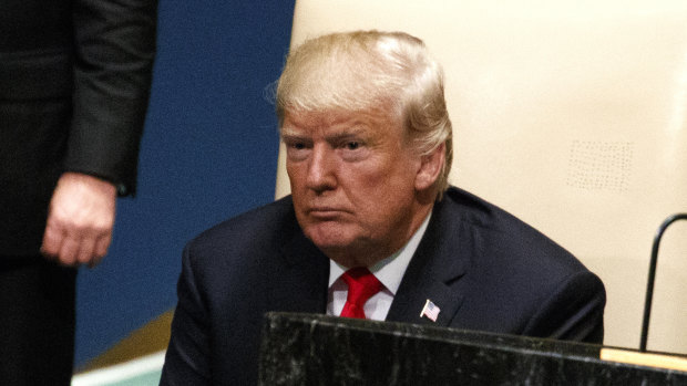 US President Donald Trump gives his trademark glare after delivering a speech to the United Nations General Assembly on Tuesday.