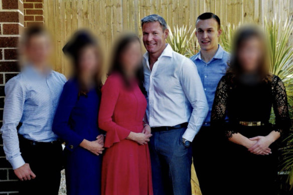 Gareth Hales (centre) and family including son Justin. Gareth is one multimillionaire son of Plymouth Brethren Christian Church leader Bruce Hales.