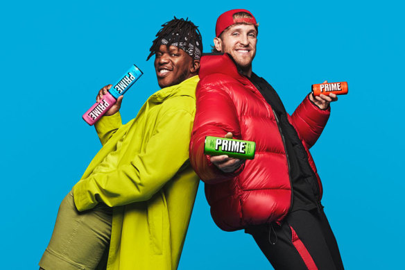 Prime founders KSI (left) and Logan Paul spruiking their energy drinks.