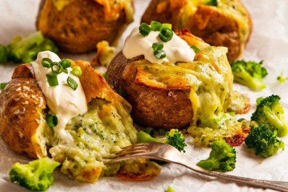 Broccoli cheese jacket potato: cut into the middle to experience the broccoli cheese ooze.