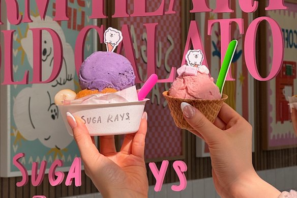 A scoop of ube (left) at Suga Rays.