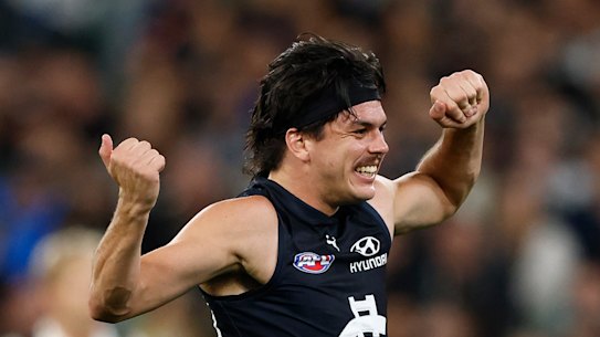 Focus of concern: Just why Carlton midfielder Elijah Hollands was allowed to take to the field on Thursday night remains an unanswered question by the AFL and the Blues.