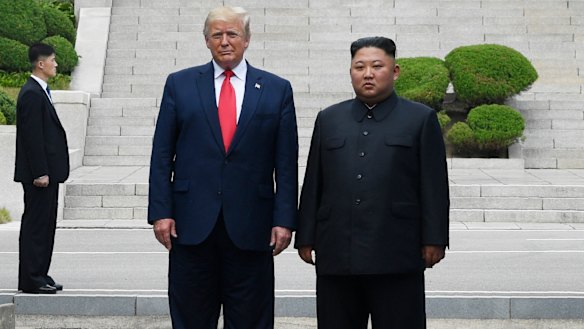 US President Donald Trump meets with North Korean leader Kim Jong-un at the border village of Panmunjom in the Demilitarised Zone.