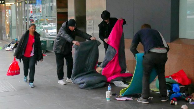 Rough sleepers along Elizabeth Street in Melbourne.  