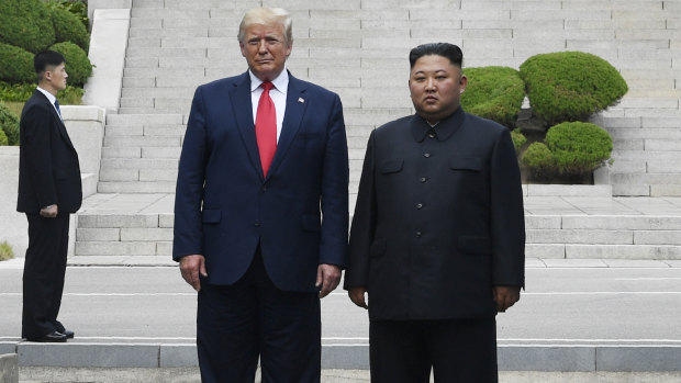 US President Donald Trump meets with North Korean leader Kim Jong-un at the border village of Panmunjom in the Demilitarised Zone.