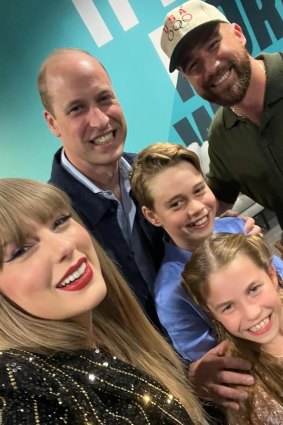 Taylor Swift and Travis Kelce with Prince William, Prince George and Princess Charlotte before the Eras Tour in London.