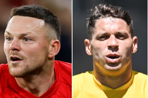 Footballers Steven May (left) and Dion Prestia are contesting charges.