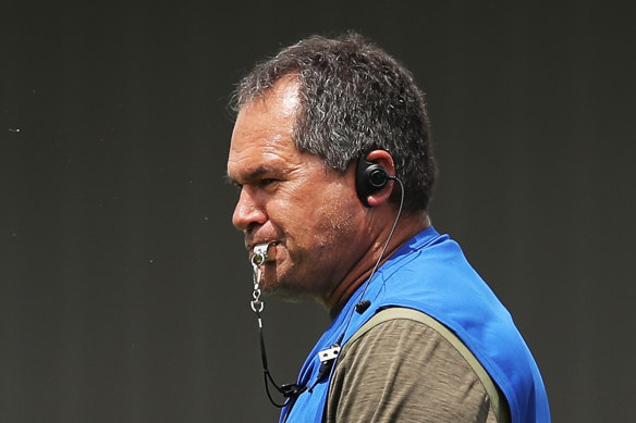Wallabies head coach Dave Rennie oversees training on Tuesday.