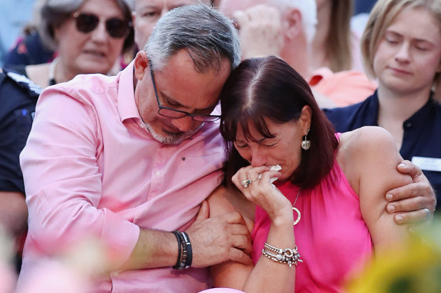  Lloyd and Sue Clarke at a vigil after the death of their daughter and her children. “Are my kids okay? Call my mum,”  Hannah told rescuers at the scene of the attack.