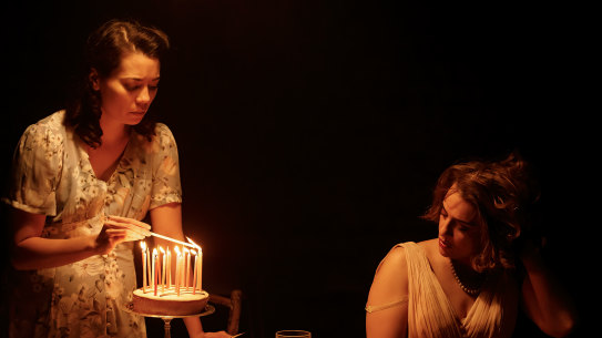 Catherine van-Davies as Stella and Sheridan Harbridge as Blanche in Old Fitz Theatre’s A Streetcar Named Desire.