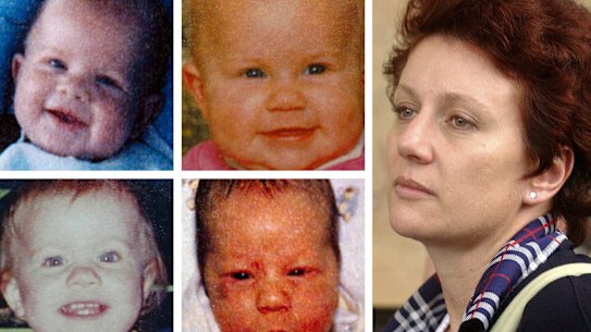 A younger Kathleen Folbigg and her children (clockwise): Patrick, Sarah, Caleb and Laura.