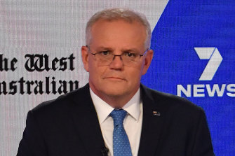 Prime Minister Scott Morrison at Wednesday night’s debate.