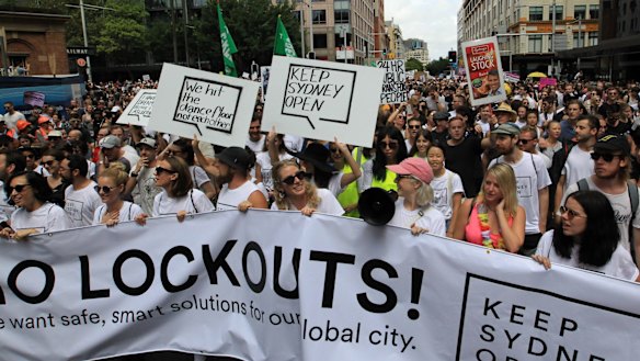 A protest rally against Sydney's lockout laws.