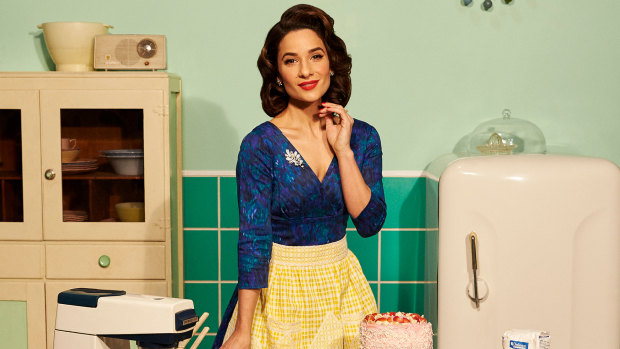 Living the '50s housewife fantasy is Andrea Demetriades playing Judy in Sydney production of the Broadway hit Home, I'm Darling. 