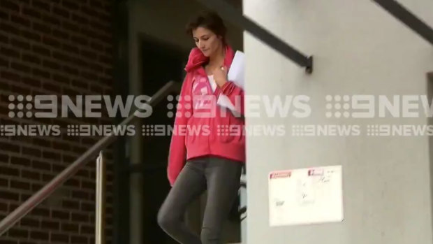 Harriet Wran filmed leaving Central Coast police station on Wednesday.