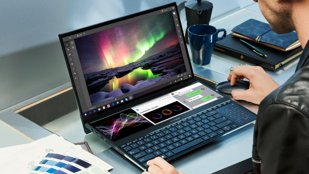 The Zenbook Pro Duo can fit up to three applications side-by-side on the lower screen.
