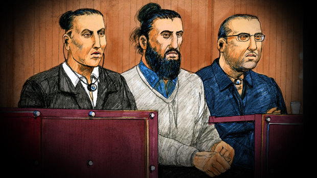 The three accused in the Supreme Court on Tuesday. Left to right: Ahmed Mohamed, Abdullah Chaarani, and Hamza Abbas.