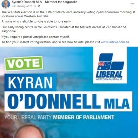 A Facebook post from Kyran O’Donnell which has a link to a how-to-vote website with Labor preferences.