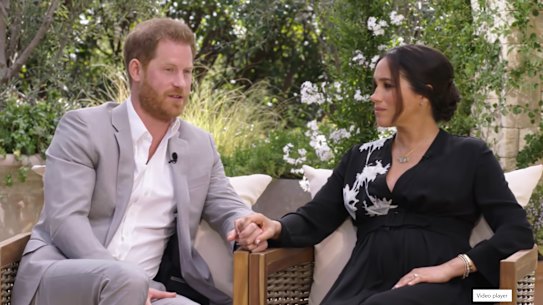 Prince Harry and the Duchess of Sussex speaking to Oprah Winfrey. 