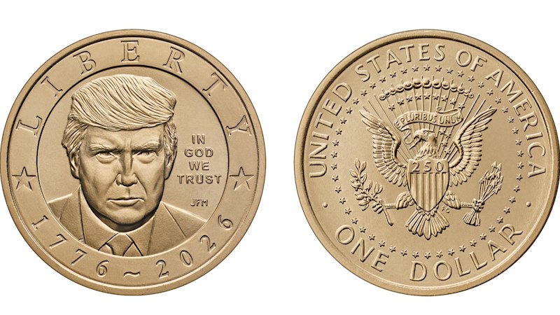 Trump, kendi parasını alıyor; ABD, başkanın yüzünün yer aldığı 1 dolarlık madeni paralar basıyor.