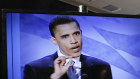 Former US President Barack Obama is displayed on a video monitor during the virtual Democratic National Convention in Milwaukee, Wisconsin.