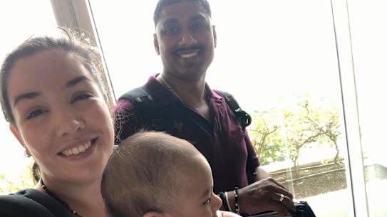 Chelsea Sonker with her husband Sanjay and their one-year-old son Milo.