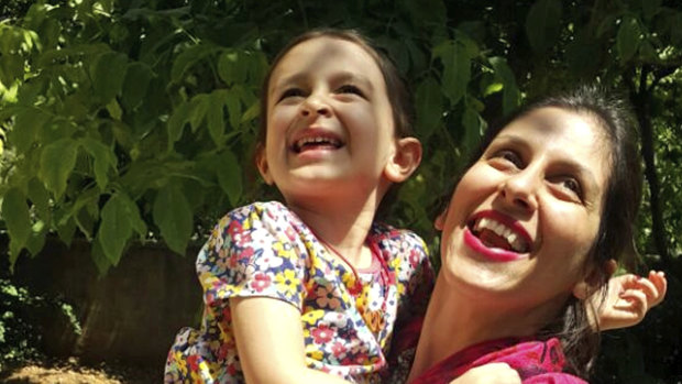 Nazanin Zaghari-Ratcliffe hugs her daughter Gabriella, in Iran.