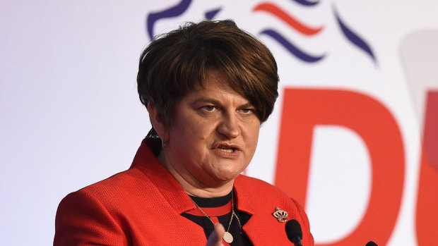 Democratic Unionist Party leader Arlene Foster at the Northern Ireland party's annual conference in Belfast on Saturday.