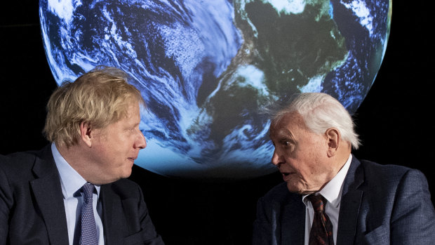 British Prime Minister Boris Johnson with Sir David Attenborough at the launch event the UN climate conference in Glasgow in November this year.