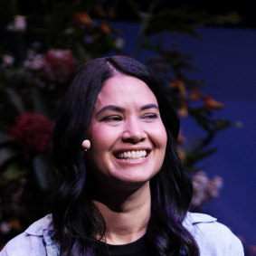 A CEO do Canva, Melanie Perkins, no palco do SXSW esta semana.