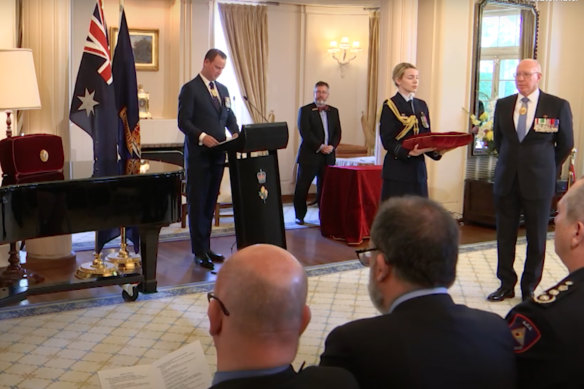 An investiture  ceremony at Government House. “They really are a joyous occasion,” says Governor-General David Hurley (at far right).