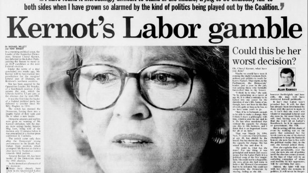 "Kernot's Labor gamble": front page of the Sydney Morning Herald on October 16, 1997