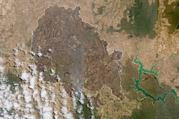 Satellite view of the burned area Longwood fire.