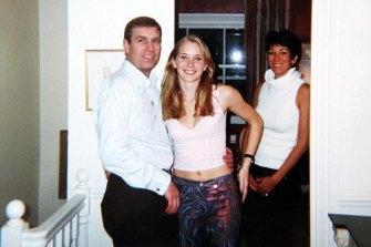 Prince Andrew pictured with Virginia Roberts in 2001 at the Belgravia townhouse of Ghislaine Maxwell (right).
